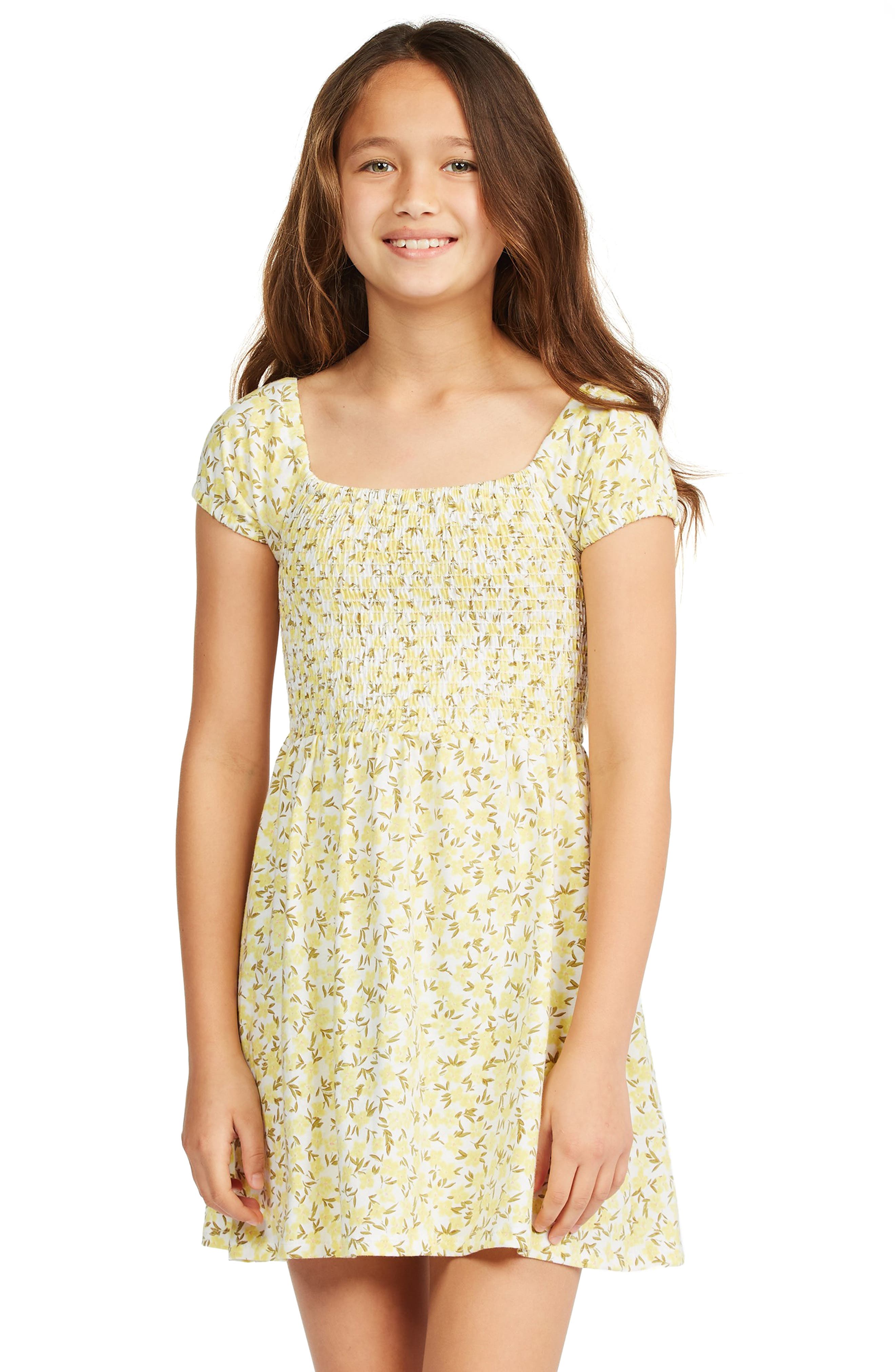 Kid Girls Collared Smocked Dress Sundress Embroidered Dress Yellow Easter Dress 